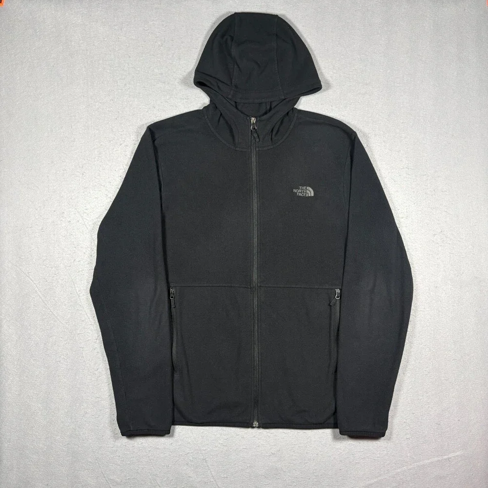 The North Face Fleece Hoodie Mens Large Black Logo Long Sleeve Full Zip Outdoor